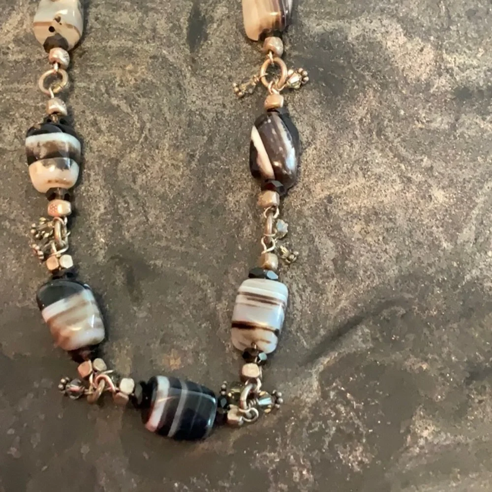 Glass bead black and cream necklace and earrings (3 for $15)